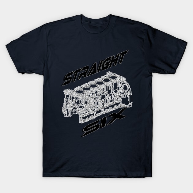 Engine Block Straight 6 (Black) T-Shirt by CarEnthusast